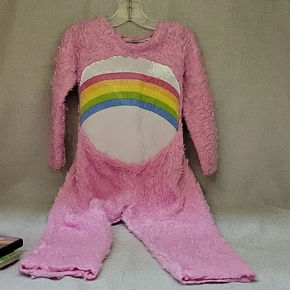 Care Bear costume/pj's 3T-4T vintage stuffed cloth bear books and Dvd 4 Figures‎